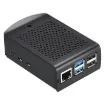 An all metal Raspberry Pi 5 case with internal cooling fan and heatsinks.