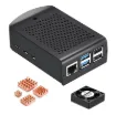 An all metal Raspberry Pi 5 case with internal cooling fan and heatsinks.