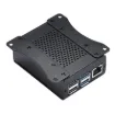 An all metal Raspberry Pi 5 case with internal cooling fan and heatsinks.