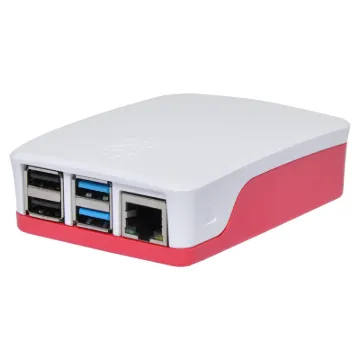 A compact, snap together red and white case to suit the Raspberry Pi 4 Model B development board. Designed with all connection recesses and venting.