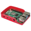 A compact, snap together red and white case to suit the Raspberry Pi 4 Model B development board. Designed with all connection recesses and venting.