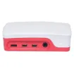 A compact, snap together red and white case to suit the Raspberry Pi 4 Model B development board. Designed with all connection recesses and venting.