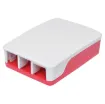 A compact, snap together red and white case to suit the Raspberry Pi 4 Model B development board. Designed with all connection recesses and venting.