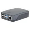 A compact, snap together black and grey case to suit the Raspberry Pi 4 Model B development board. Designed with all connection recesses and venting.