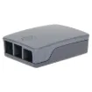 A compact, snap together black and grey case to suit the Raspberry Pi 4 Model B development board. Designed with all connection recesses and venting.