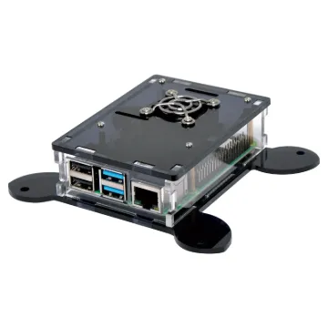 Allows mounting of your Pi to the rear of a monitor using standard 100mm spacing VESA bolt holes. Made from laser cut acrylic plastic. Internal fan for added cooling.
