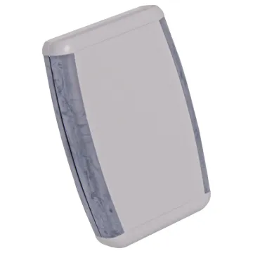 Handheld 4 piece enclosures molded from ABS plastic. They feature a satin textured finish with
two soft rubberised outer panels for extra grip. Battery compartment models include battery snap and clip in contacts.
Hammond P/N 1553BGYBAT