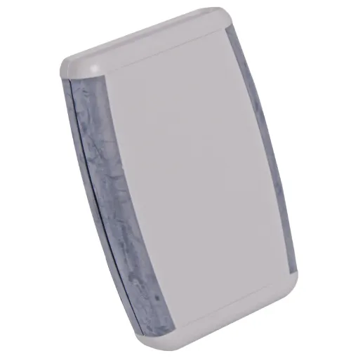 Handheld 4 piece enclosures molded from ABS plastic. They feature a satin textured finish with
two soft rubberised outer panels for extra grip. Battery compartment models include battery snap and clip in contacts.
Hammond P/N 1553BGYBAT