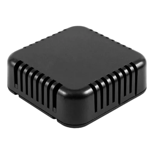 This enclosure has a vented design which protects electronics from harmful contact  with hands or tools, but allows entry of air and moisture for applications which require environmental exposure (ex: sensors).
It's ideally suited for mounting of printed circuit boards.
