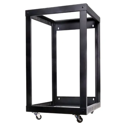 This 18RU 19" open rack frame allows you the option of side mounting to the wall surface, or use as a freestanding rack on castors.