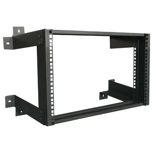 An open frame 8RU 19 inch rack system designed for wall mounting equipment up to 300mm deep. Ideal for combinations of patch panels, security and audio equipment. The flat mounting plates can be attached to the wall surface using standard fasteners.