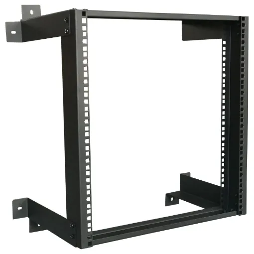 An open frame 12RU 19 inch rack system designed for wall mounting equipment up to 300mm deep. Ideal for combinations of patch panels, security and audio equipment. The flat mounting plates can be attached to the wall surface using standard fasteners.