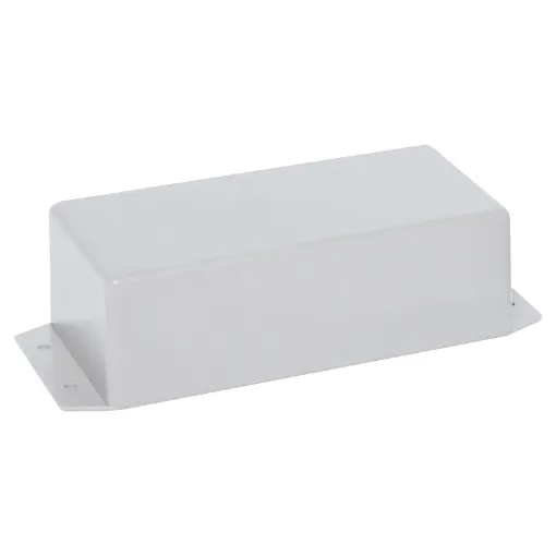 Flanged versions of our popular jiffy boxes allowing wall or chassis mounting. 
UB3 size 130Lx67Wx43Hmm, grey.