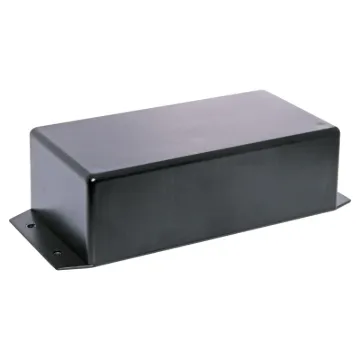 Flanged versions of our popular jiffy boxes allowing wall or chassis mounting. 
UB3 size 130Lx67Wx43Hmm, black.