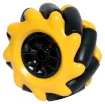 A plastic Mecanum wheel for robotics projects requiring omnidirectional movement.