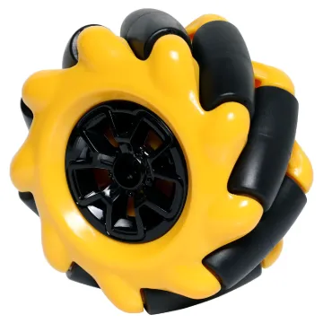 A plastic Mecanum wheel for robotics projects requiring omnidirectional movement.