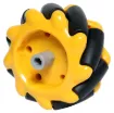 A plastic Mecanum wheel for robotics projects requiring omnidirectional movement.