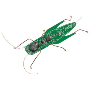 Kelvin, the electronic cricket, is a bit of a smart alec. Just like a real cricket, he only starts chirping in the dark. And also like a real cricket, the warmer it is, the more rapidly he chirps. So you can actually tell the temperature, based on the sounds he makes!