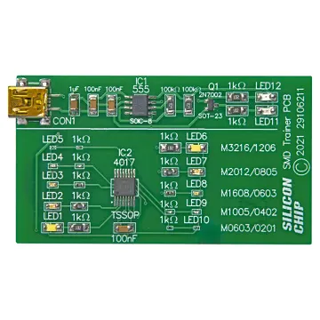 This simple SMD Trainer project is a great way to practice soldering a variety of surface-mount devices.