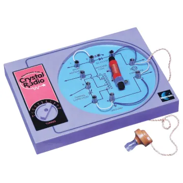 Build and learn with your own working crystal radio set. See how the crystal diode converts RF to audio and explore the world of AM radio. Tunes into your favourite AM radio stations.