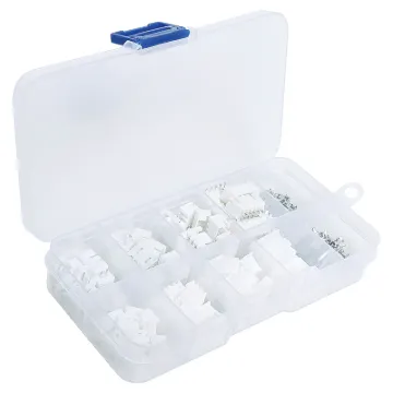 An assortment of straight pin boxed PCB connectors and matching plugs in 2, 3, 4 and 5 way varieties (10 of each plug and socket). Plus crimp pins to suit plug housings. 150pcs total.
