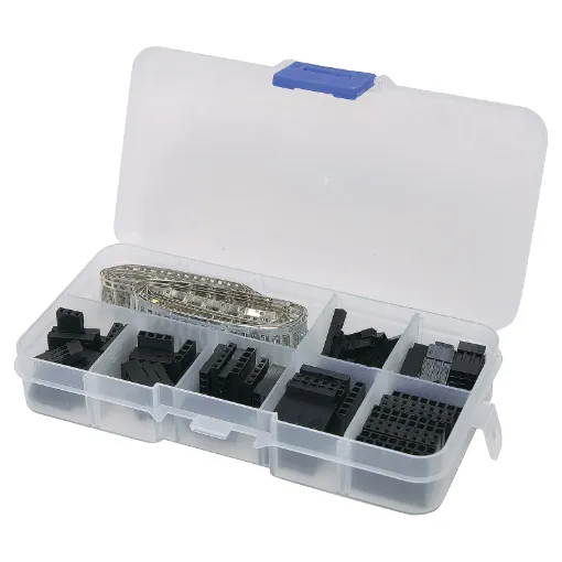 A huge assortment of single row header connectors for making your own custom length wiring harnesses or prototyping cables. Pack contains a variety of female connector housings in different sizes plus male and female pin connector crimps.