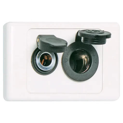 Includes dual weather resistant 12V accessory sockets. Ideal for caravans and RV's. 6.35mm spade rear connections.