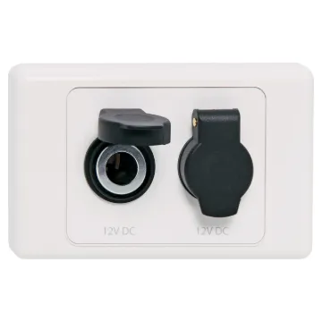 Dual 12V DC Merit sockets with protective dust cap. Ideal for use in 4WDs, 
Caravans and RV. 6.3mm spade connection.