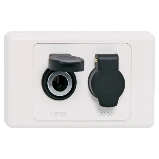 Dual 12V DC Merit sockets with protective dust cap. Ideal for use in 4WDs, 
Caravans and RV. 6.3mm spade connection.
