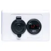 A combination 12V accessory socket and a battery voltage meter on convenient wall plate. So you can keep an eye on your battery conveniently. measures form 2.5V to 30V DC so you can use it on 24V systems as well.