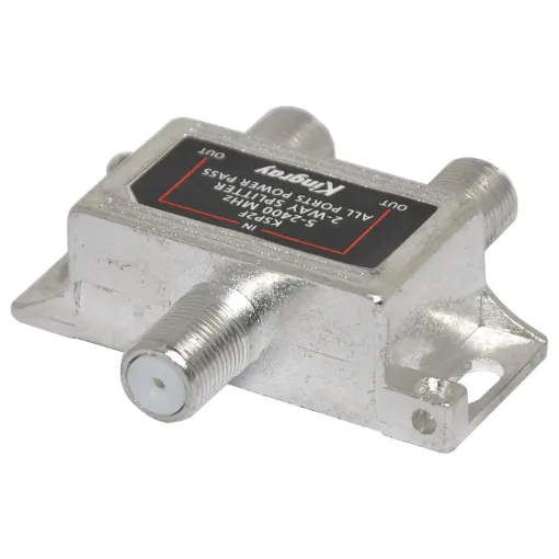 Housed in a zinc diecast enclosure to prevent external interference. Suits frequencies from 5 to 2400MHz for use with digital TV, cable and satellite TV. All models include power pass feature from input to all outputs to allow powering of a masthead amp. F type connection.