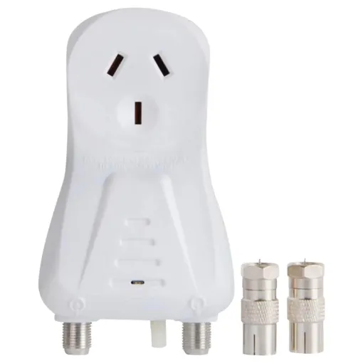 This simple TV signal amplifier is ideal for areas where reception is slightly weak. Provides  up to 20dB of gain to boost to the signal for improved reception. Includes 2 PAL female to F type male adaptors.