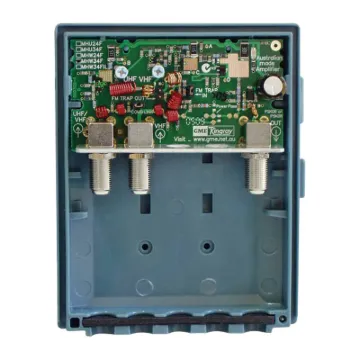 As the name suggests, this amplifier is mounted on the antenna mast (as close to the antenna as possible) to avoid any signal loss from the connecting cable. It has inputs for a separate VHF or UHF antenna or a combined input for both. Signal balance is a