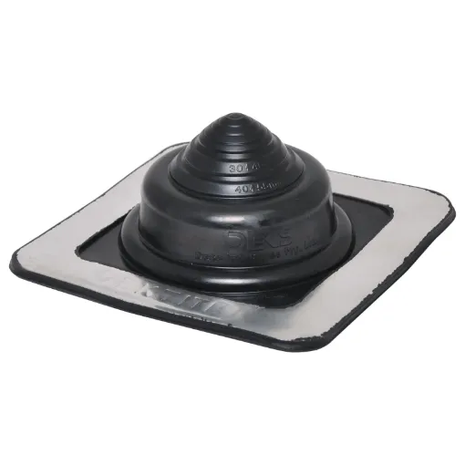 Weatherproof rubber flashing to allow penetration of metal roofing from 5-55mm without water ingress. Black colour.