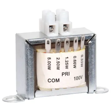 5 Watt 100V line speaker transformers with tapped primary, and secondary to suit 8 Ohm speakers.
