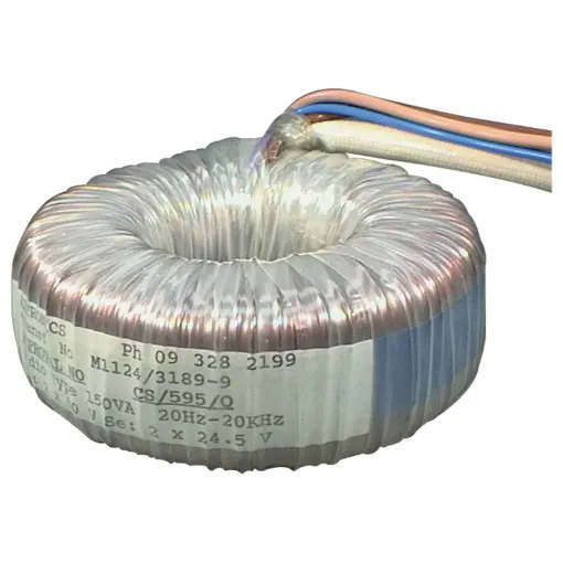 High power toroidal transformer for audio use. Input and output windings can be reversed or be configured differently i.e. Input windings series connected for 100V and output windings paralleled for 4 Ohm.