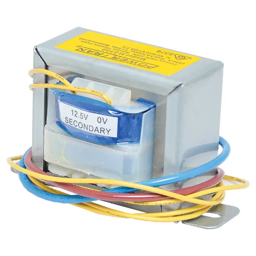 Powertran EI-Core 240V AC mains transformer with 1A centre tapped secondary configuration. 6.25V and 12.5V secondary voltages available at 1A current output. Primary and secondaries fitted with 200mm flyleads. Fully electrical authority approved for AS/NZS 61558.2.6.