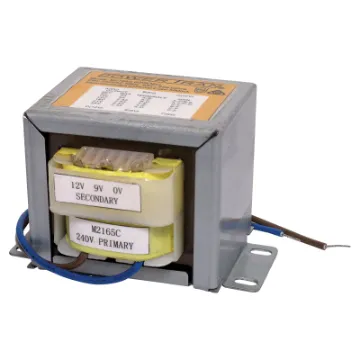 Powertran EI-Core 240V AC mains transformer with 6.6A dual multi tapped secondary configuration. Two sets of 0V, 9V and 12V secondaries are available at a maximum current of 6.6A (max current when 9V secondaries connected in parallel) . Primary is fitted with 200mm flyleads. Secondary taps have solder tags. Fully electrical authority approved for A