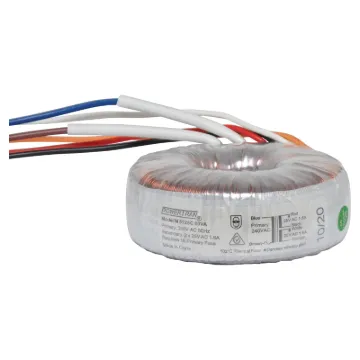 Efficient toroidal transformer with 25V secondaries. 80VA rated.