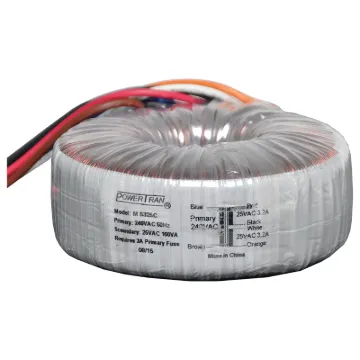 Efficient toroidal transformer with 25V secondaries. 160VA rated.