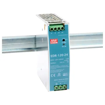 The Mean Well EDR-120-24 provides 24VDC 5A output with a rated power output of 120W. The compact enclosure is easy to wire with recessed terminals. Each Mean Well power supply includes protection from short circuit, over load and over voltage conditions to protect the supply and connected equipment from damage.