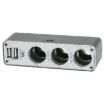 Splits one socket into three, plus adds two USB (3.1A
max) ports for charging devices. Max output 5A.