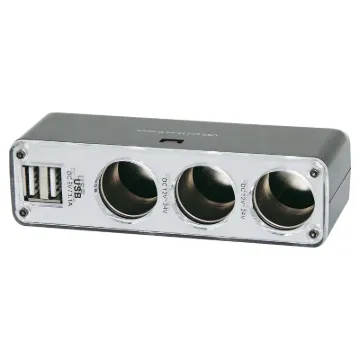 Splits one socket into three, plus adds two USB (3.1A
max) ports for charging devices. Max output 5A.