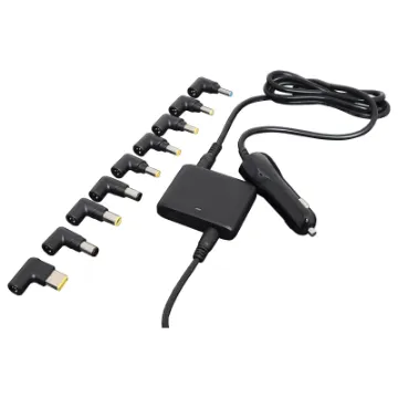 Ultra compact design to allow you to power up your laptop in a car, caravan, boat etc with minimum of space required in your bag.  Plus it's fitted with a 2.4A USB charging port. Includes 8 tips to suit popular brands of laptop. 90W (6A) maximum output.