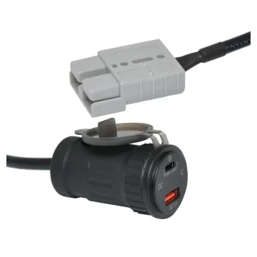 A 2m Anderson style cable fitted with USB type C Power Delivery Charger (18W) & USB QC 3.0 port for keeping devices charged in remote battery systems.