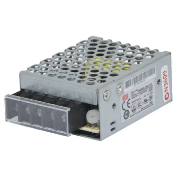 The Mean Well RS-15-5 has a rated output of 15W at 5V DC. This range of switchmode power supplies offer high efficiency DC power in a compact enclosure. They are designed to be installed within a secondary cabinet as the 240V input terminals are exposed.