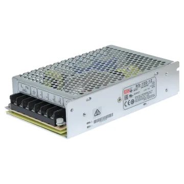 The Mean Well RS-100-12 has a rated output of 102W at 12V DC. This range of switchmode power supplies offer high efficiency DC power in a compact enclosure. They are designed to be installed within a secondary cabinet as the 240V input terminals are exposed.