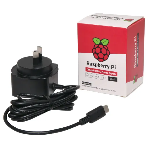 Official Raspberry Pi power supply, ideal for use with the Raspberry Pi 4 Model B board. This power supply comes with USB Type C lead and AU mains plug. It supports up to 3A of current to power devices through four USB ports on the board.