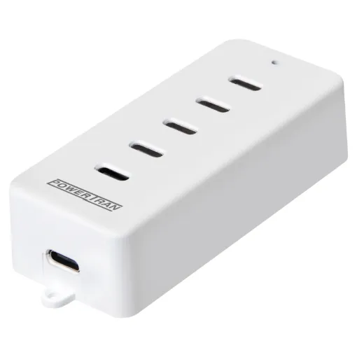 Ideal for the workbench, the office or even at home. This compact and portable 5 port USB C extension charger hub provides multiple ports for charging devices up to a total output of 100W.