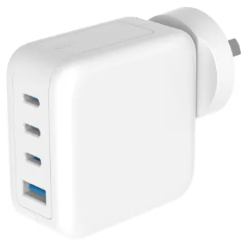 140W four output USB wall charger with 3 x USB power delivery charging up to 140W max (PD 3.1/PPS). Equipped with GaN charging chip.